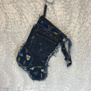 WVU Christmas Stocking Hand Made Denim Distressed